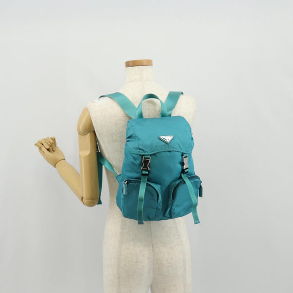 PRADA Backpack Nylon Turquoise Blue Silver Auth 157362V