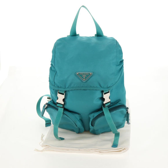 PRADA Backpack Nylon Turquoise Blue Silver Auth 157362V