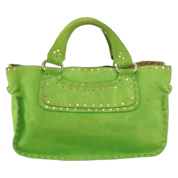 CELINE Boogie Bag Suede Gold Light green Auth 157363