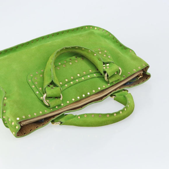 CELINE Boogie Bag Suede Gold Light green Auth 157363