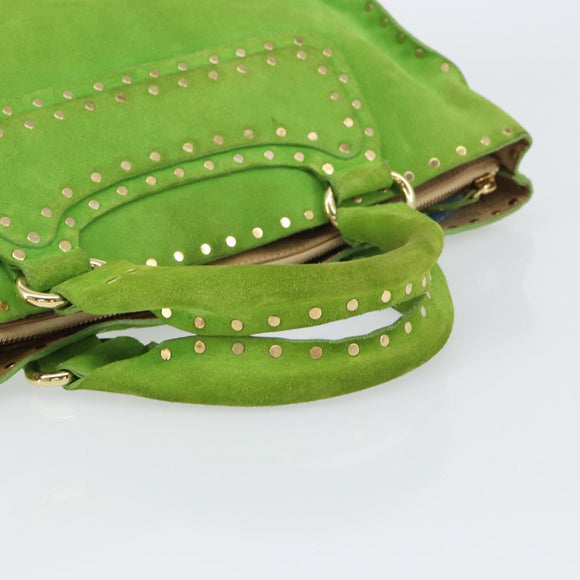 CELINE Boogie Bag Suede Gold Light green Auth 157363