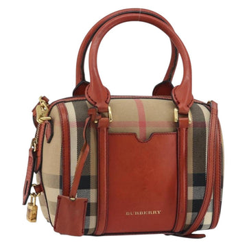 BURBERRY Nova Check Hand Bag Canvas Leather 2way Beige Gold Auth 157364