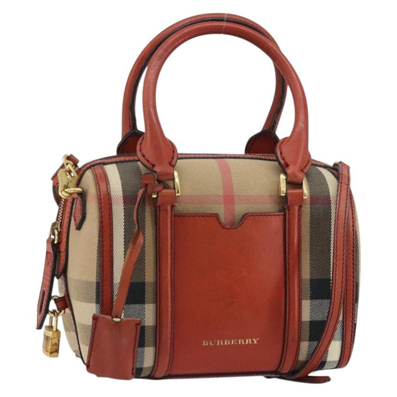 BURBERRY Nova Check Hand Bag Canvas Leather 2way Beige Gold Auth 157364