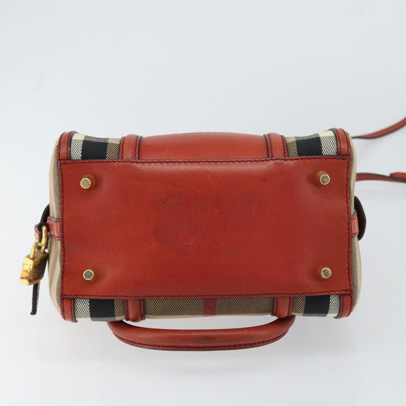 BURBERRY Nova Check Hand Bag Canvas Leather 2way Beige Gold Auth 157364