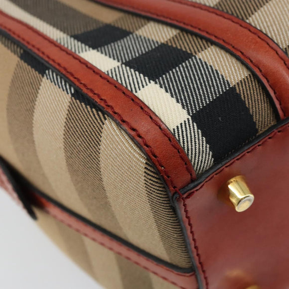 BURBERRY Nova Check Hand Bag Canvas Leather 2way Beige Gold Auth 157364