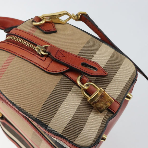 BURBERRY Nova Check Hand Bag Canvas Leather 2way Beige Gold Auth 157364
