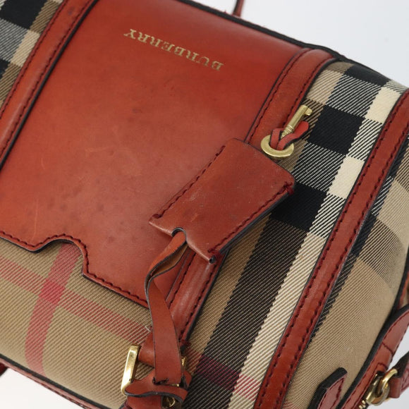 BURBERRY Nova Check Hand Bag Canvas Leather 2way Beige Gold Auth 157364