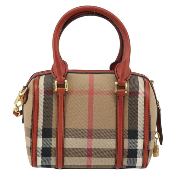 BURBERRY Nova Check Hand Bag Canvas Leather 2way Beige Gold Auth 157364
