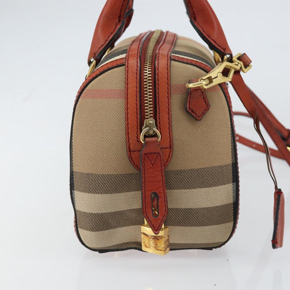 BURBERRY Nova Check Hand Bag Canvas Leather 2way Beige Gold Auth 157364