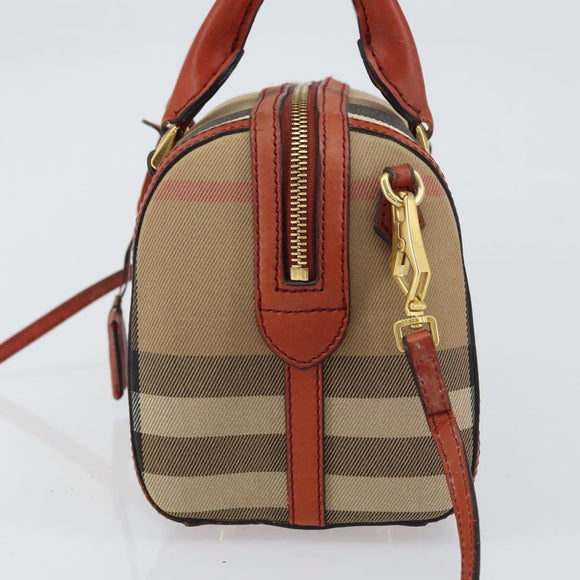 BURBERRY Nova Check Hand Bag Canvas Leather 2way Beige Gold Auth 157364