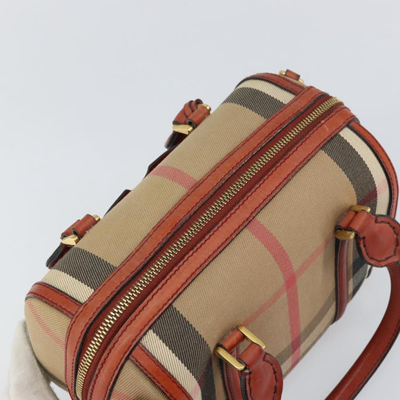 BURBERRY Nova Check Hand Bag Canvas Leather 2way Beige Gold Auth 157364