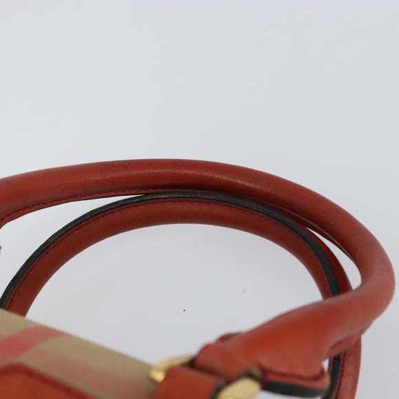 BURBERRY Nova Check Hand Bag Canvas Leather 2way Beige Gold Auth 157364