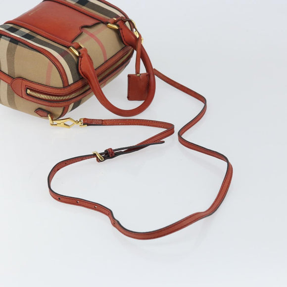 BURBERRY Nova Check Hand Bag Canvas Leather 2way Beige Gold Auth 157364