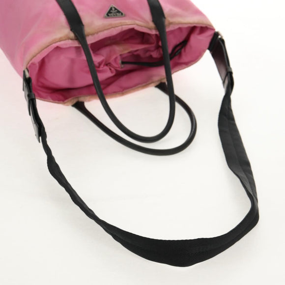 PRADA Hand Bag Nylon Leather 2way Pink Black Auth 157377