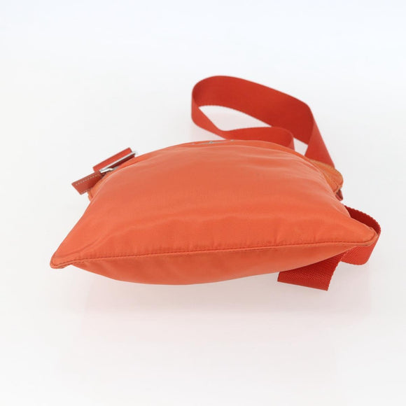 PRADA Shoulder Bag Nylon Leather Orange Silver Auth 157378
