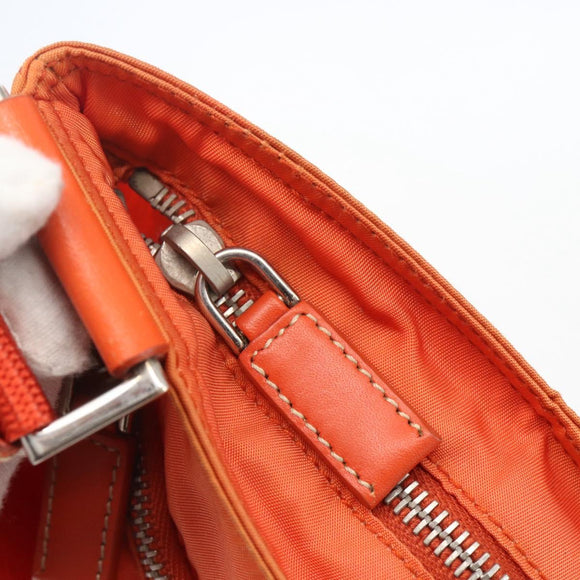 PRADA Shoulder Bag Nylon Leather Orange Silver Auth 157378
