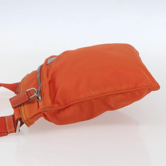 PRADA Shoulder Bag Nylon Leather Orange Silver Auth 157378