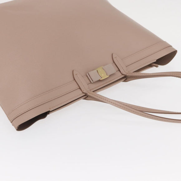 Salvatore Ferragamo Vala Tote Bag Leather Gold Pink Beige Auth 157381