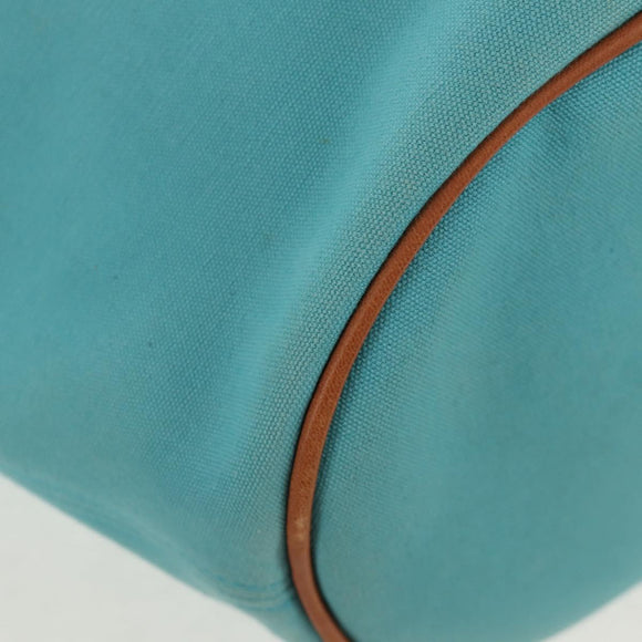 HERMES Panier Plage PM Hand Bag Canvas Light Blue Silver Auth 157382