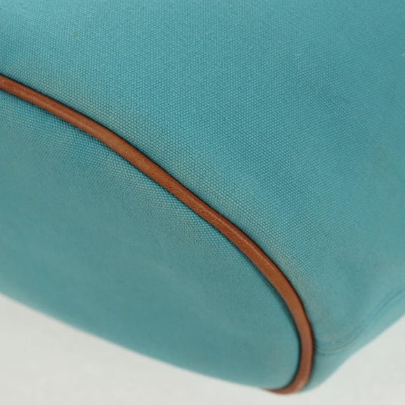 HERMES Panier Plage PM Hand Bag Canvas Light Blue Silver Auth 157382