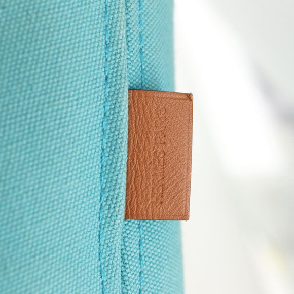 HERMES Panier Plage PM Hand Bag Canvas Light Blue Silver Auth 157382