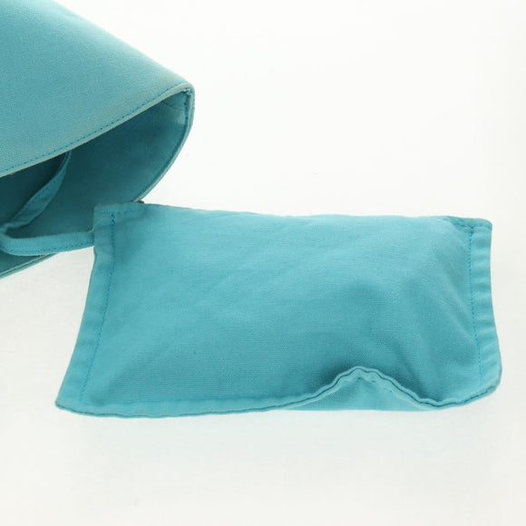 HERMES Panier Plage PM Hand Bag Canvas Light Blue Silver Auth 157382