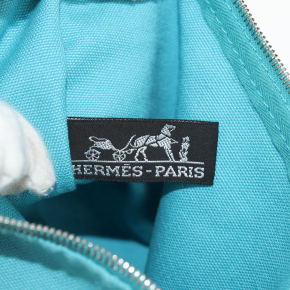 HERMES Panier Plage PM Hand Bag Canvas Light Blue Silver Auth 157382
