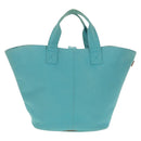 HERMES Panier Plage PM Hand Bag Canvas Light Blue Silver Auth 157382-13