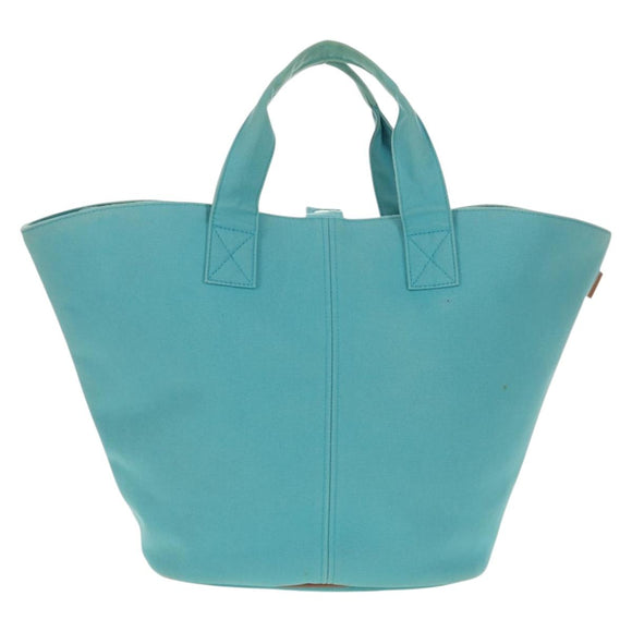 HERMES Panier Plage PM Hand Bag Canvas Light Blue Silver Auth 157382