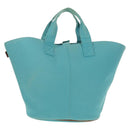 HERMES Panier Plage PM Hand Bag Canvas Light Blue Silver Auth 157382-3