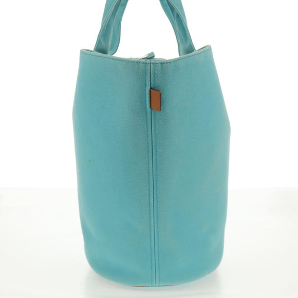 HERMES Panier Plage PM Hand Bag Canvas Light Blue Silver Auth 157382
