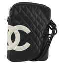 CHANEL Matelasse Cambon Line Shoulder Bag Calf Skin Black Silver CC Auth 157389A-1