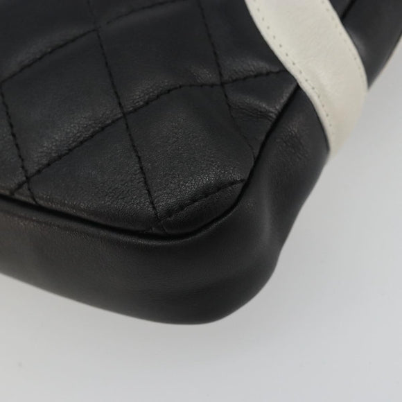 CHANEL Matelasse Cambon Line Shoulder Bag Calf Skin Black Silver CC Auth 157389A