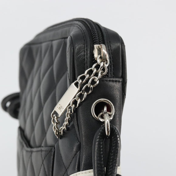 CHANEL Matelasse Cambon Line Shoulder Bag Calf Skin Black Silver CC Auth 157389A