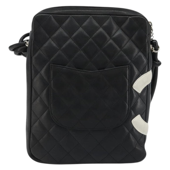CHANEL Matelasse Cambon Line Shoulder Bag Calf Skin Black Silver CC Auth 157389A