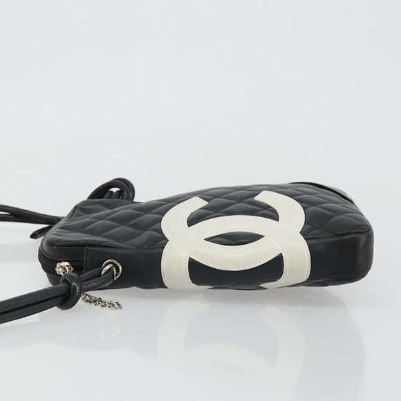 CHANEL Matelasse Cambon Line Shoulder Bag Calf Skin Black Silver CC Auth 157389A