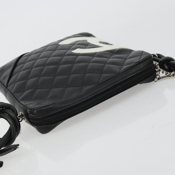 CHANEL Matelasse Cambon Line Shoulder Bag Calf Skin Black Silver CC Auth 157389A