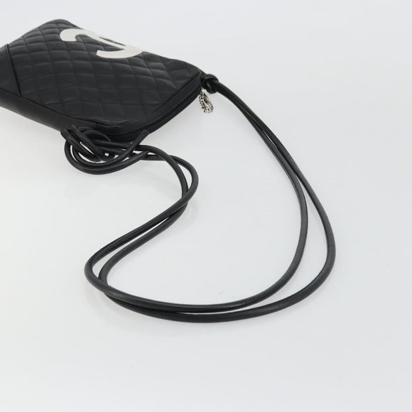 CHANEL Matelasse Cambon Line Shoulder Bag Calf Skin Black Silver CC Auth 157389A