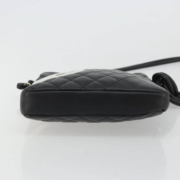 CHANEL Matelasse Cambon Line Shoulder Bag Calf Skin Black Silver CC Auth 157389A