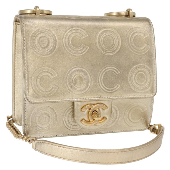 CHANEL Chain Shoulder Bag Lamb Skin Gold CC Auth 157390SAV