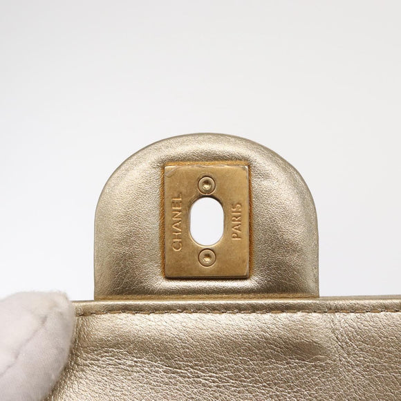 CHANEL Chain Shoulder Bag Lamb Skin Gold CC Auth 157390SAV