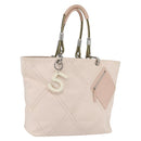 CHANEL Tote Bag Canvas Pink Silver CC Auth 157397V-1