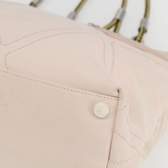 CHANEL Tote Bag Canvas Pink Silver CC Auth 157397V