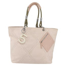 CHANEL Tote Bag Canvas Pink Silver CC Auth 157397V-2