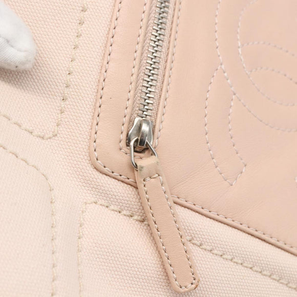CHANEL Tote Bag Canvas Pink Silver CC Auth 157397V