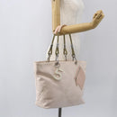 CHANEL Tote Bag Canvas Pink Silver CC Auth 157397V-23