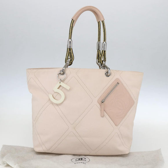 CHANEL Tote Bag Canvas Pink Silver CC Auth 157397V