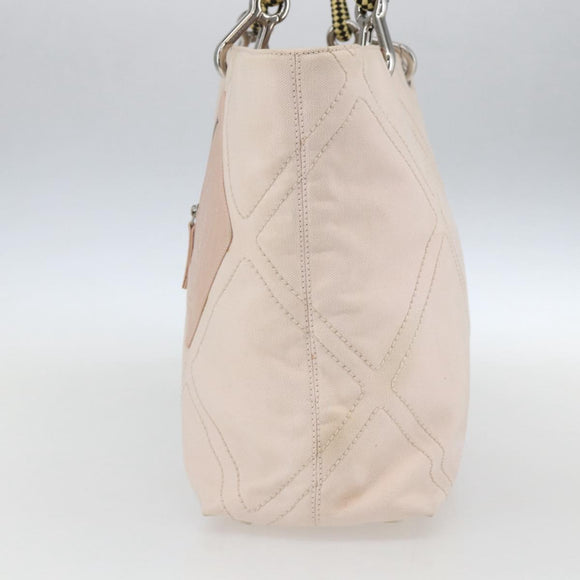 CHANEL Tote Bag Canvas Pink Silver CC Auth 157397V