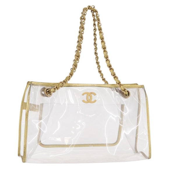 CHANEL Chain Tote Bag Vinyl Clear CC Auth 157398V