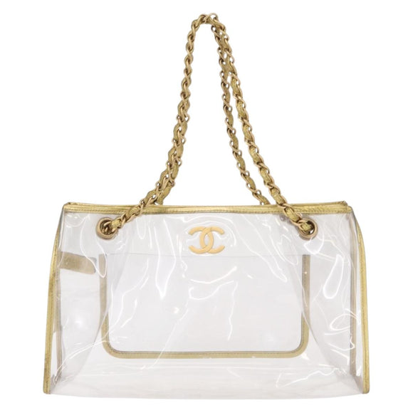 CHANEL Chain Tote Bag Vinyl Clear CC Auth 157398V